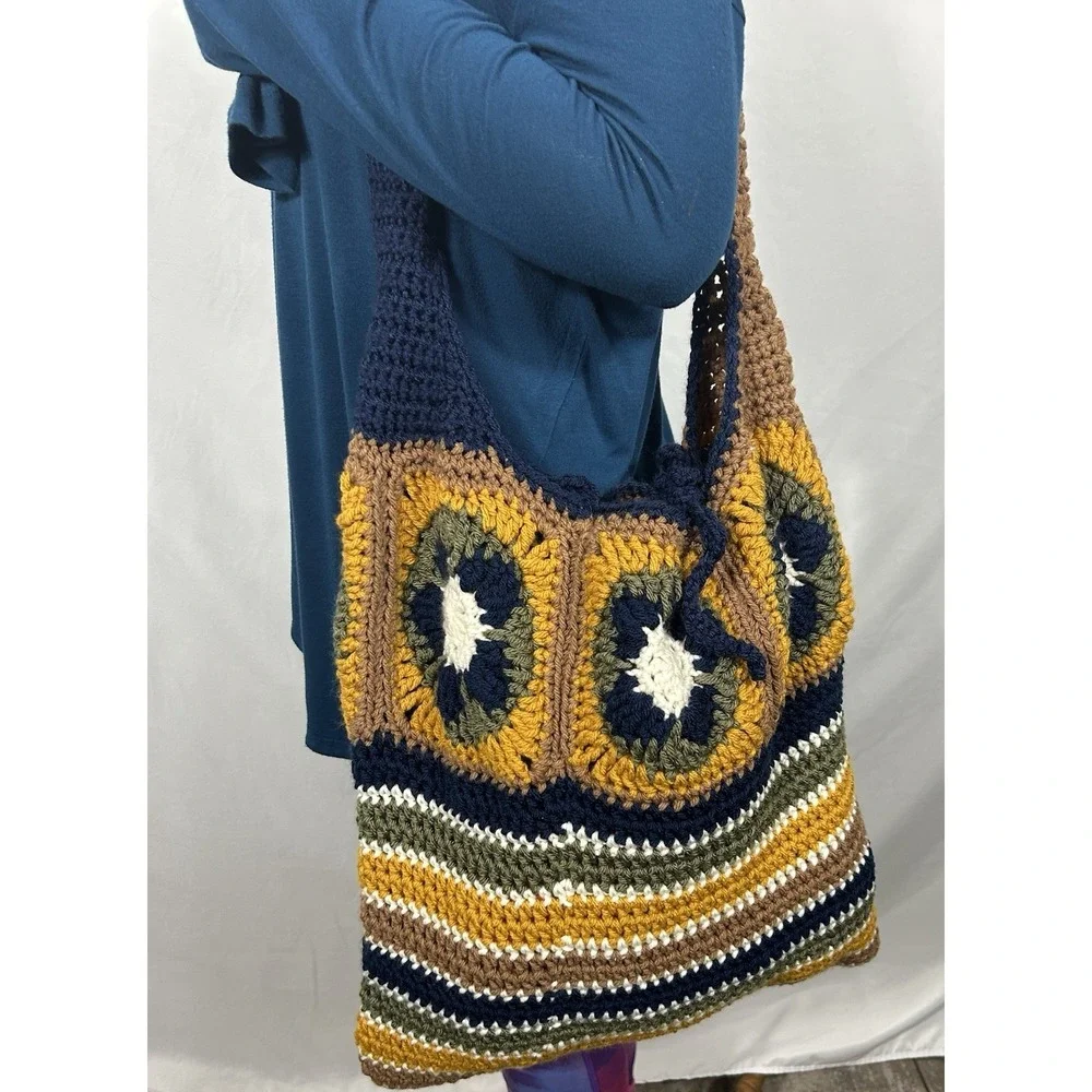 Hand Knit Crochet Large Hobo Bag Boho Hippie Festival Coachella Indie Earthy Y2K